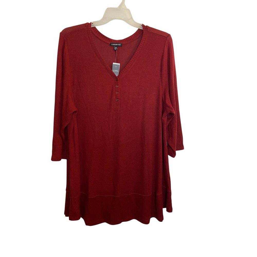 Lane Bryant Women 26 / 28 Red Swing Collection Henley Tunic Sweater NWT